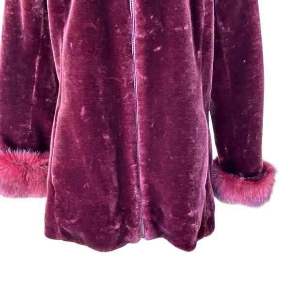 Dennis Basso Velour Faux Fur Coat Coquette Glam Small Red Cozy Goth Holiday Cozy - Picture 4 of 13